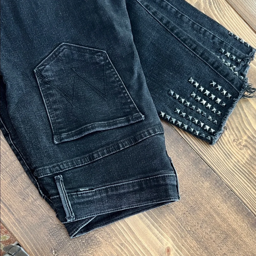 MOTHER Black Cropped Jeans with Studded Hem - Picture 5 of 5